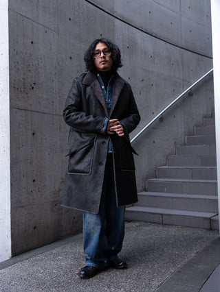 HIGH-END FAUX MOUTON COAT [BLACK/GRAY]
