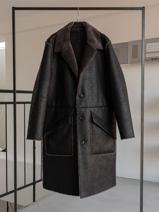 HIGH-END FAUX MOUTON COAT [BLACK/GRAY]