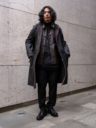 HIGH-END FAUX MOUTON COAT [BLACK/GRAY]