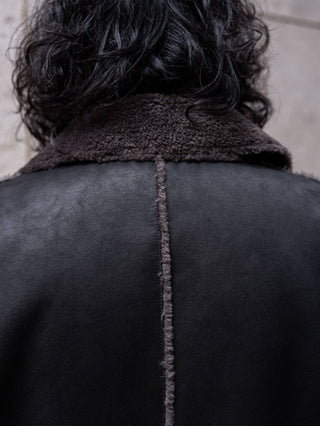 HIGH-END FAUX MOUTON COAT [BLACK/GRAY]