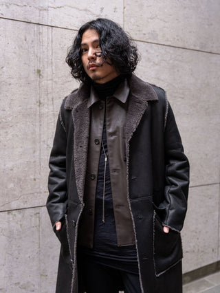 HIGH-END FAUX MOUTON COAT [BLACK/GRAY]