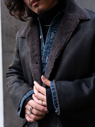 HIGH-END FAUX MOUTON COAT [BLACK/GRAY]