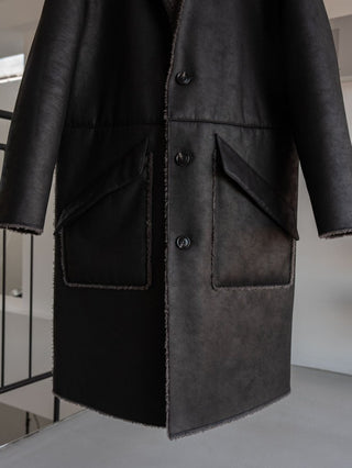 HIGH-END FAUX MOUTON COAT [BLACK/GRAY]