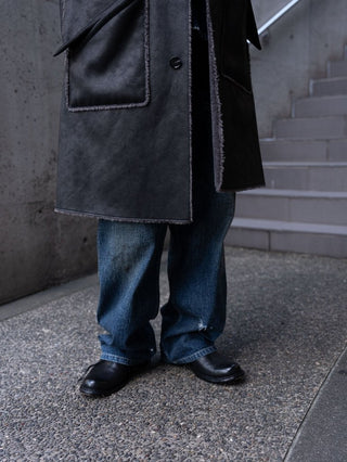 HIGH-END FAUX MOUTON COAT [BLACK/GRAY]