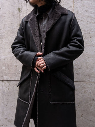 HIGH-END FAUX MOUTON COAT [BLACK/GRAY]