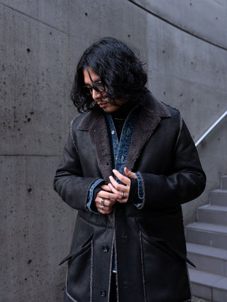 HIGH-END FAUX MOUTON COAT [BLACK/GRAY]