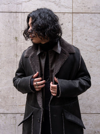HIGH-END FAUX MOUTON COAT [BLACK/GRAY]