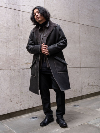 HIGH-END FAUX MOUTON COAT [BLACK/GRAY]