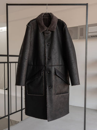 HIGH-END FAUX MOUTON COAT [BLACK/GRAY]