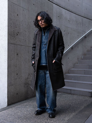 HIGH-END FAUX MOUTON COAT [BLACK/GRAY]