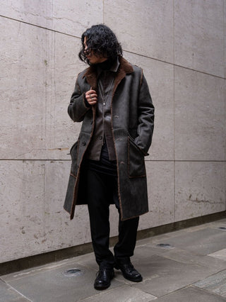 HIGH-END FAUX MOUTON COAT [GRAY/BROWN]