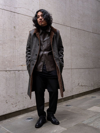 HIGH-END FAUX MOUTON COAT [GRAY/BROWN]