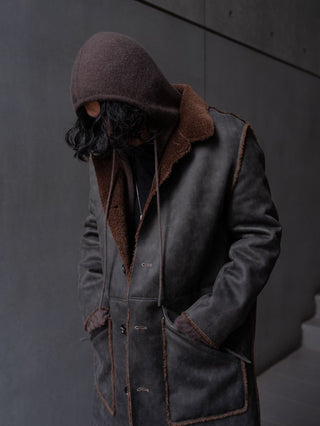 HIGH-END FAUX MOUTON COAT [GRAY/BROWN]
