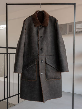HIGH-END FAUX MOUTON COAT [GRAY/BROWN]