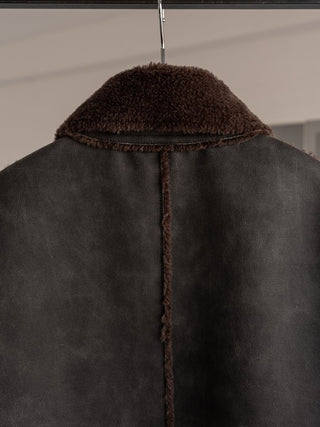 HIGH-END FAUX MOUTON COAT [GRAY/BROWN]