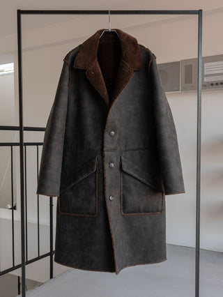 HIGH-END FAUX MOUTON COAT [GRAY/BROWN]