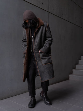 HIGH-END FAUX MOUTON COAT [GRAY/BROWN]