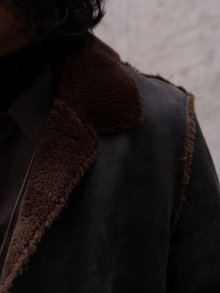 HIGH-END FAUX MOUTON COAT [GRAY/BROWN]