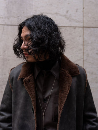 HIGH-END FAUX MOUTON COAT [GRAY/BROWN]