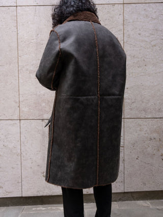 HIGH-END FAUX MOUTON COAT [GRAY/BROWN]