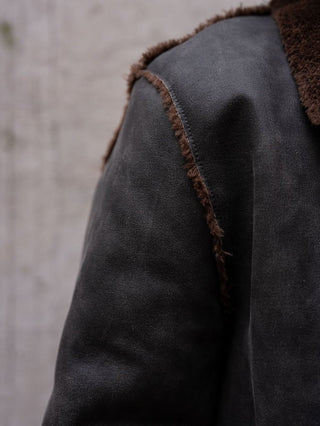 HIGH-END FAUX MOUTON COAT [GRAY/BROWN]