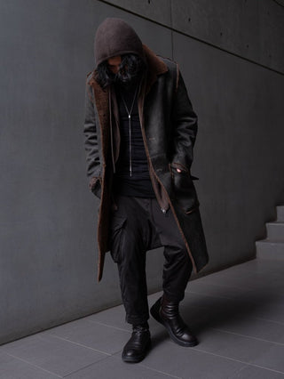 HIGH-END FAUX MOUTON COAT [GRAY/BROWN]
