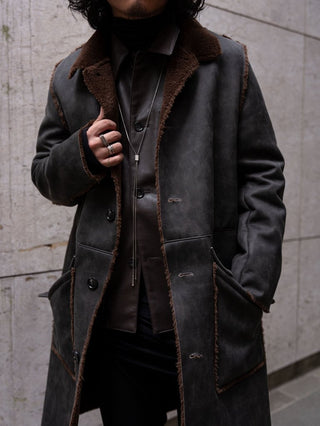 HIGH-END FAUX MOUTON COAT [GRAY/BROWN]