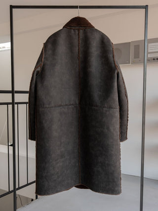 HIGH-END FAUX MOUTON COAT [GRAY/BROWN]