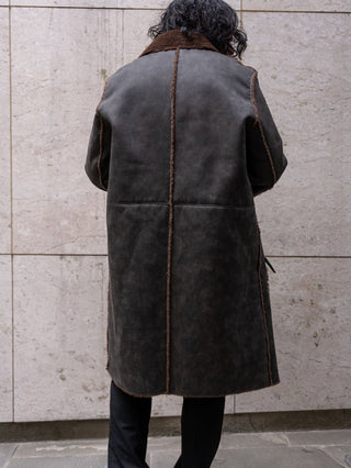 HIGH-END FAUX MOUTON COAT [GRAY/BROWN]