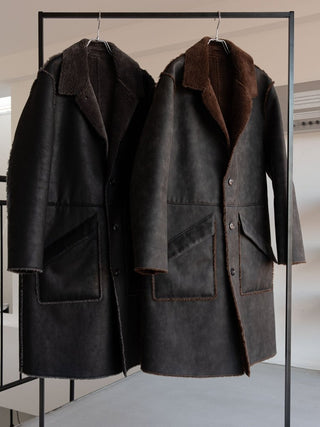 HIGH-END FAUX MOUTON COAT [GRAY/BROWN]