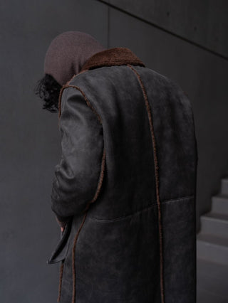 HIGH-END FAUX MOUTON COAT [GRAY/BROWN]