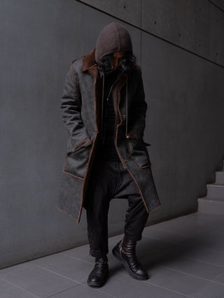 HIGH-END FAUX MOUTON COAT [GRAY/BROWN]