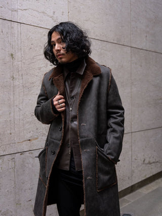 HIGH-END FAUX MOUTON COAT [GRAY/BROWN]