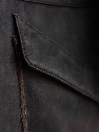 HIGH-END FAUX MOUTON COAT [GRAY/BROWN]