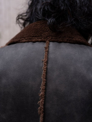 HIGH-END FAUX MOUTON COAT [GRAY/BROWN]
