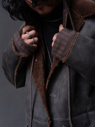 HIGH-END FAUX MOUTON COAT [GRAY/BROWN]