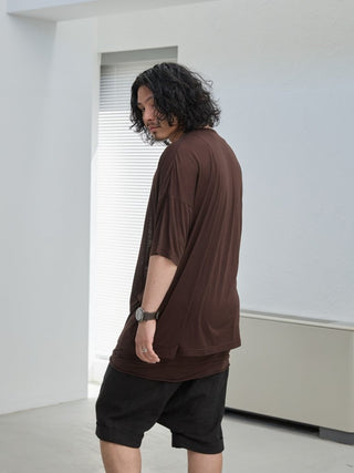 LAYERED SHEER T - SHIRT [BROWN]