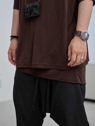 LAYERED SHEER T - SHIRT [BROWN]