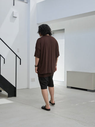 LAYERED SHEER T - SHIRT [BROWN]