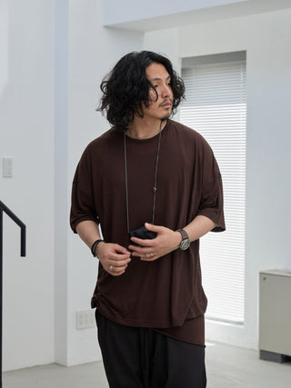 LAYERED SHEER T - SHIRT [BROWN]