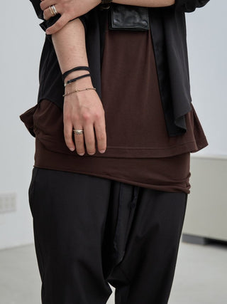 LAYERED SHEER T - SHIRT [BROWN]