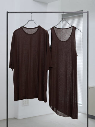 LAYERED SHEER T - SHIRT [BROWN]