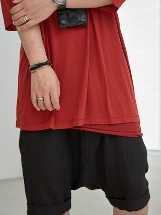 LAYERED SHEER T - SHIRT [RED]