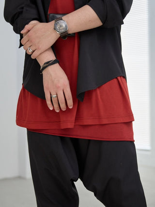 LAYERED SHEER T - SHIRT [RED]