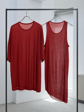 LAYERED SHEER T - SHIRT [RED]