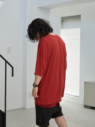 LAYERED SHEER T - SHIRT [RED]