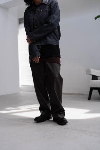 M-35 FAUX LEATHER TROUSERS [TAUPE BROWN]