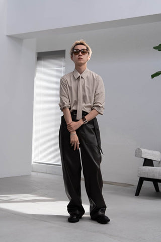 M-35 FAUX LEATHER TROUSERS [TAUPE BROWN]