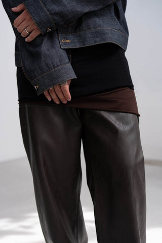 M-35 FAUX LEATHER TROUSERS [TAUPE BROWN]