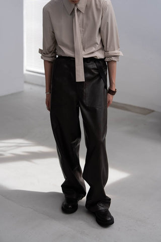 M-35 FAUX LEATHER TROUSERS [TAUPE BROWN]